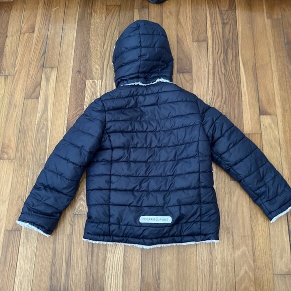 Polarn O. Pyret Winter Jacket Reversible Fleece Hooded Detachable Kids Size 9-10 - Picture 2 of 6